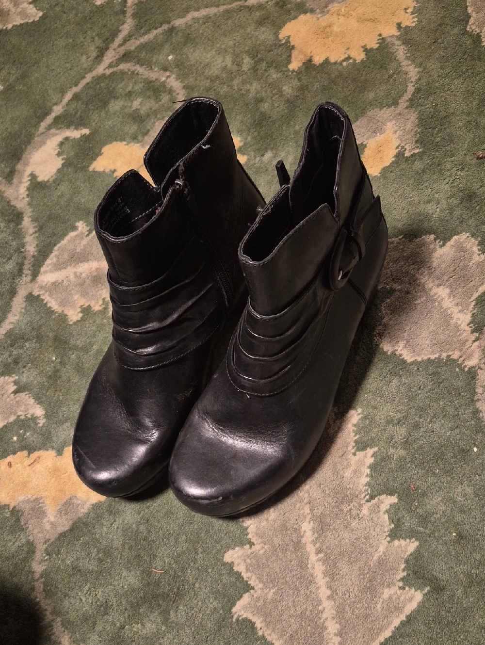 Dansko Black Leather Ankle Booties with Buckle Accent